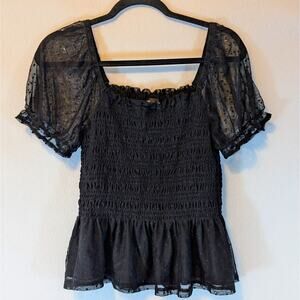 Moe Moe Puff Sleeve Fitted XL Black Blouse EUC
